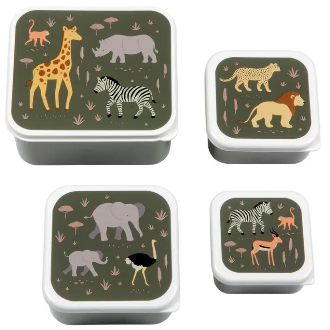 New A Little Lovely Company Charlie Lunch & Snack Box savanna
