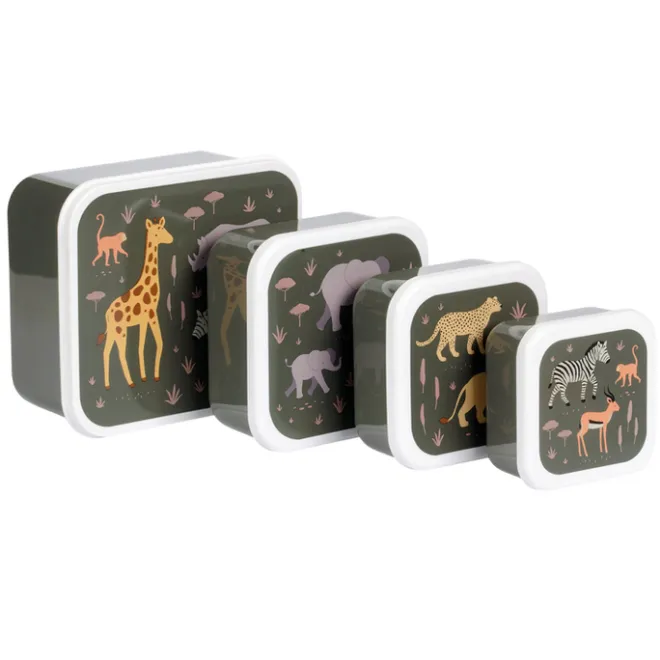 New A Little Lovely Company Charlie Lunch & Snack Box savanna