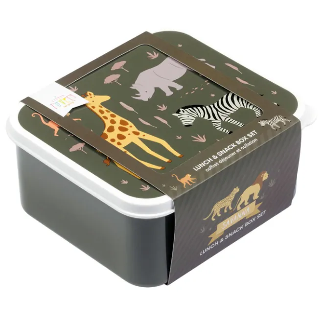 New A Little Lovely Company Charlie Lunch & Snack Box savanna