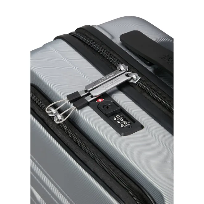 Discount American Tourister Flashline Spin. 55/20 Frontloader Cabin Trolley sky silver