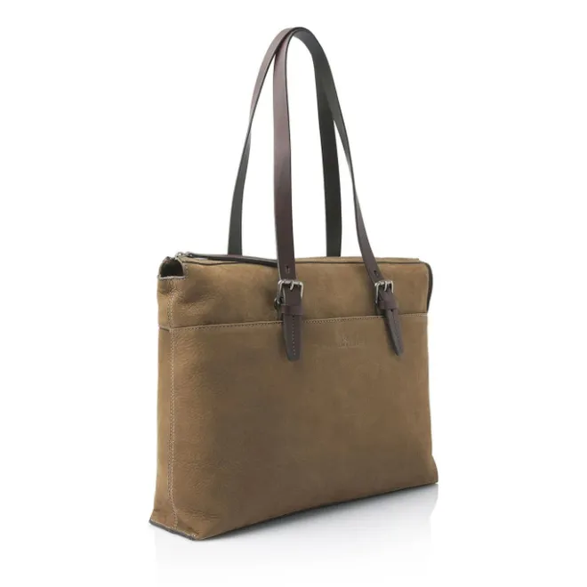 Online Castelijn & Beerens Nubuck Schoudertas 15.6" RFID taupe
