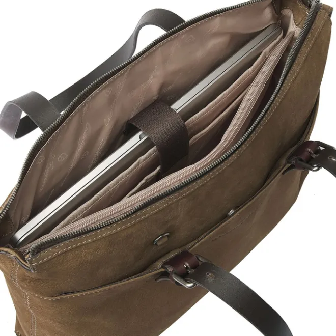 Online Castelijn & Beerens Nubuck Schoudertas 15.6" RFID taupe