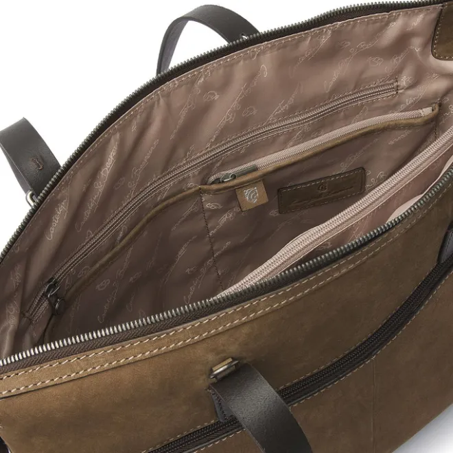Online Castelijn & Beerens Nubuck Schoudertas 15.6" RFID taupe