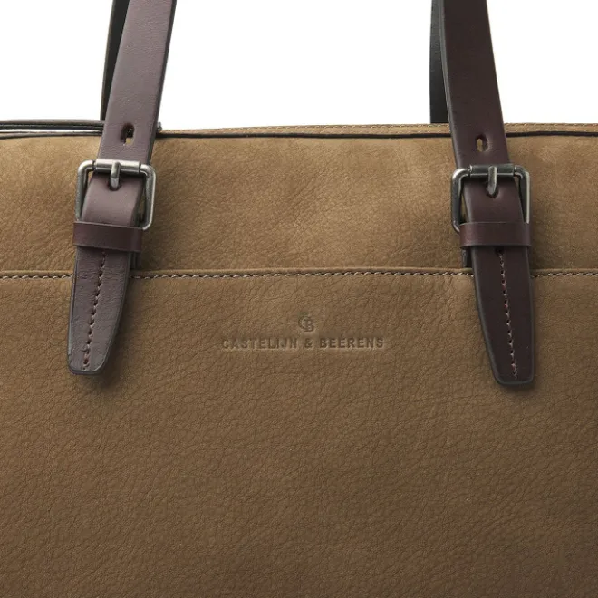 Online Castelijn & Beerens Nubuck Schoudertas 15.6" RFID taupe