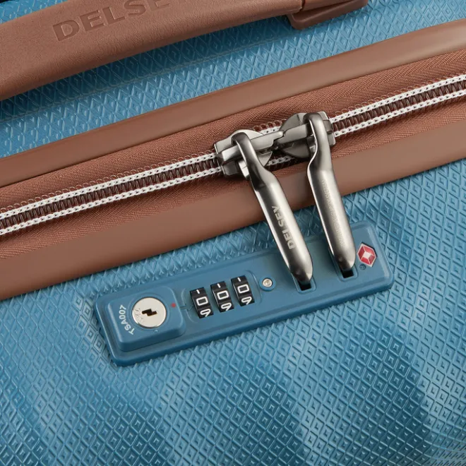 Clearance Delsey St Tropez 4 Double Wheels Slim Cabin Trolley 55 blue