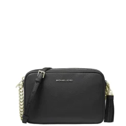 Sale Michael Kors Jet Set Md Camerabag Gold Chain Crossbody black