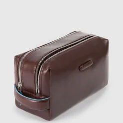 New Piquadro Black Square Beauty bag 2 zippers brown