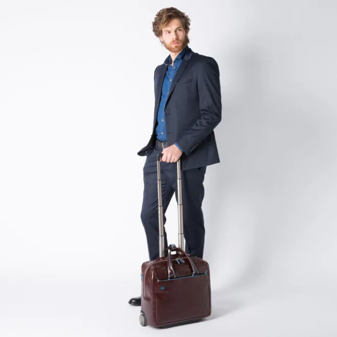Clearance Piquadro Black Square Briefcase with wheels brown