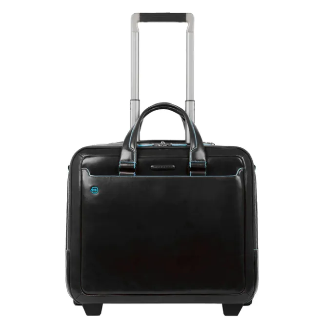 Best Piquadro Black Square Briefcase with wheels 2 compartments black