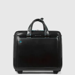 Best Piquadro Black Square Briefcase with wheels 2 compartments black
