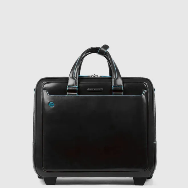 Best Piquadro Black Square Briefcase with wheels 2 compartments black