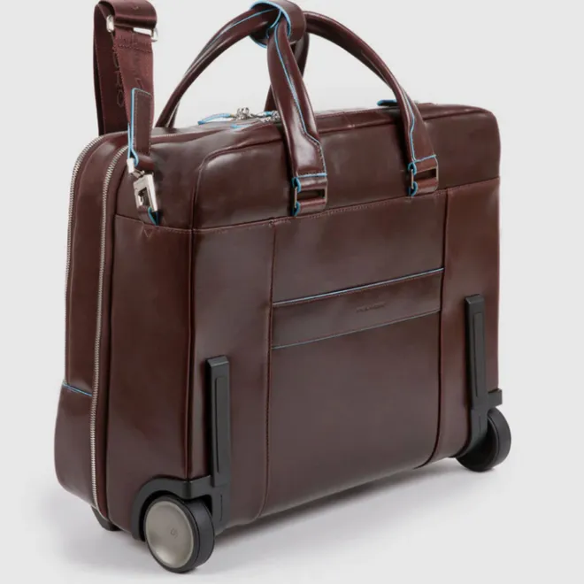 Best Piquadro Black Square Briefcase with wheels 2 compartments black