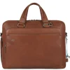 Discount Piquadro Black Square Portfolio Computer Briefcase with iPad Compartment tobacco