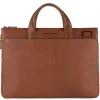 New Piquadro Black Square Small Expandable Computer Bag 15.6" tobacco