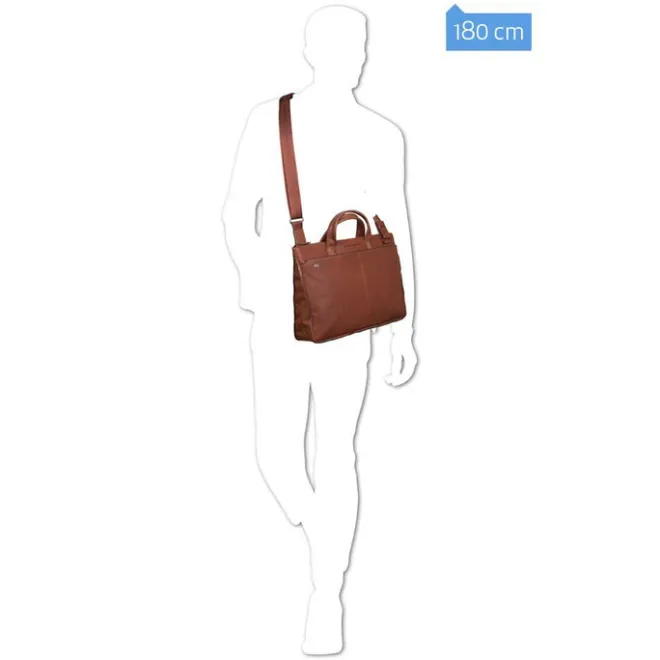 New Piquadro Black Square Small Expandable Computer Bag 15.6" tobacco