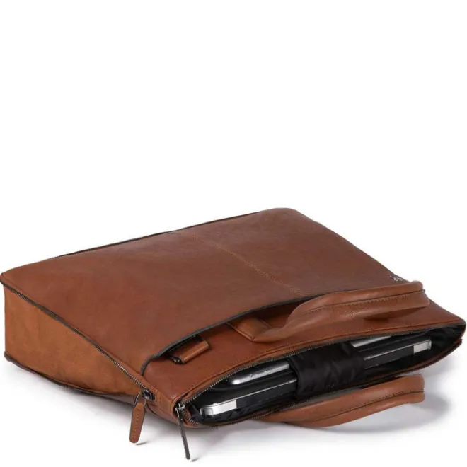 New Piquadro Black Square Small Expandable Computer Bag 15.6" tobacco