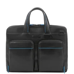 Best Piquadro Blue Square Computer Portfolio Briefcase 14'' black