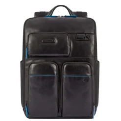 New Piquadro Blue Square Computer Backpack With iPad Pro black