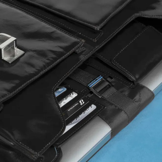 New Piquadro Blue Square Computer Briefcase black